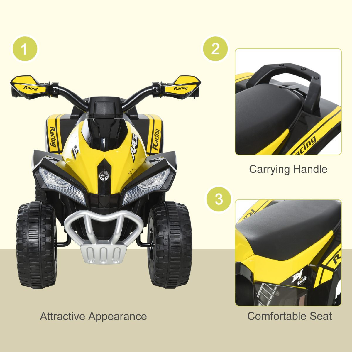 Toddler Quad Ride-On Car, Foot-to-Floor, Lights & Music