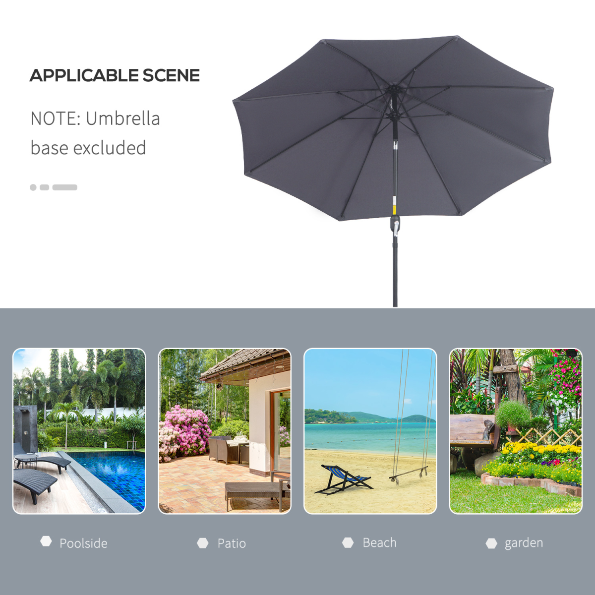 Outsunny 2.65m Patio Sun Umbrella Parasol with Tilt, Crank Handle, Aluminium Pole, Charcoal Grey