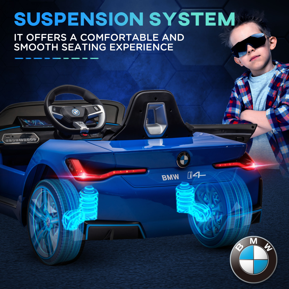 HOMCOM BMW i4 Licensed 12V Kids Electric Ride-On Car with Remote - Blue