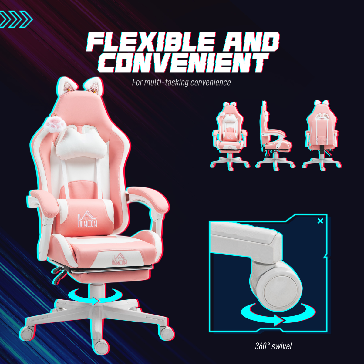 HOMCOM Pink Gaming Chair with Footrest, Reclining Computer Chair