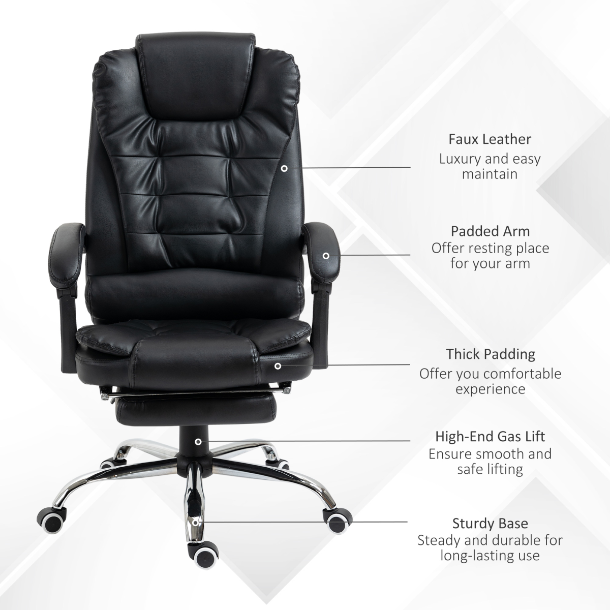 HOMCOM Black PU Leather High Back Swivel Office Chair with Reclining Back and Footrest