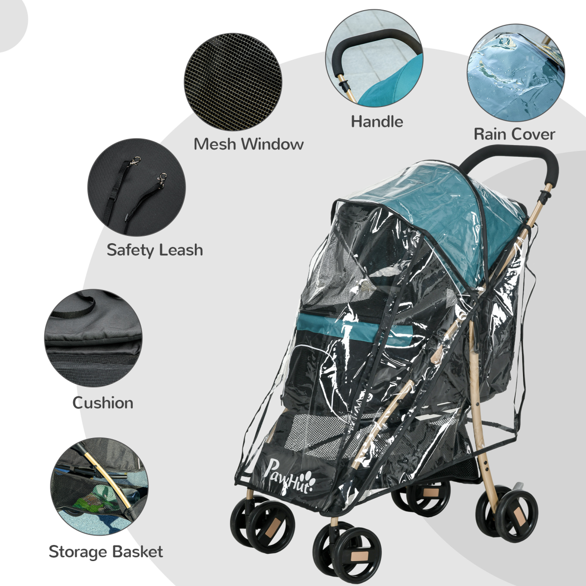 PawHut Foldable Pet Stroller for Small Dogs with Rain Cover