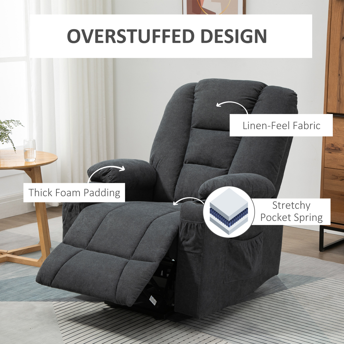 HOMCOM Grey Riser and Recliner Lift Chair with Remote for the Elderly