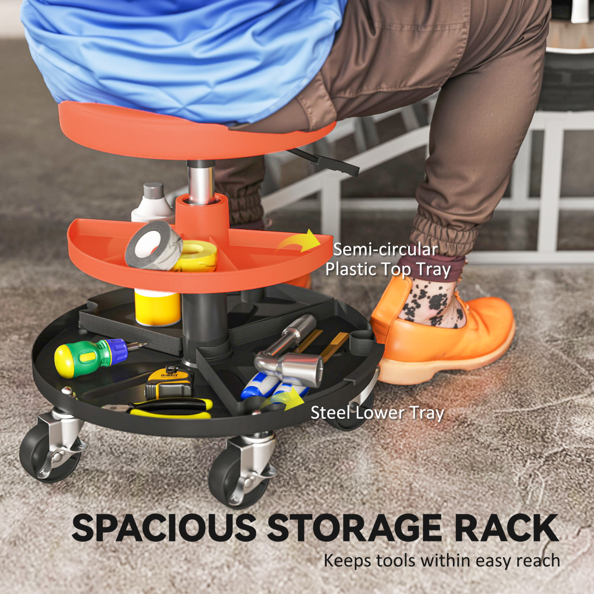 HOMCOM Rolling Mechanic Stool, 135kg, Height Adjustable, Yellow