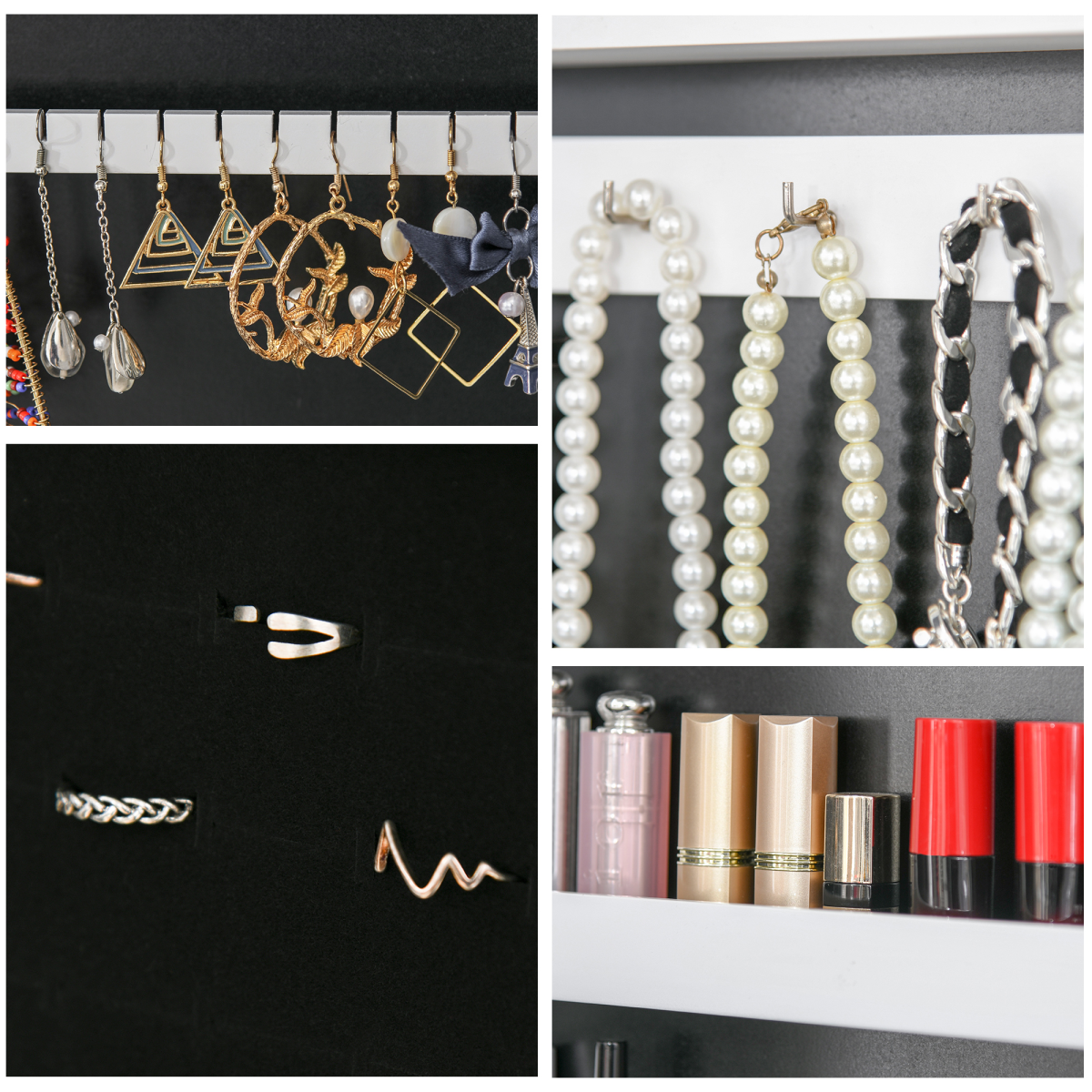 HOMCOM LED Mirrored Jewellery Cabinet with Full-Length Adjustable Mirror, Jewellery Storage Organizer, White, 36 x 30 x 136 cm