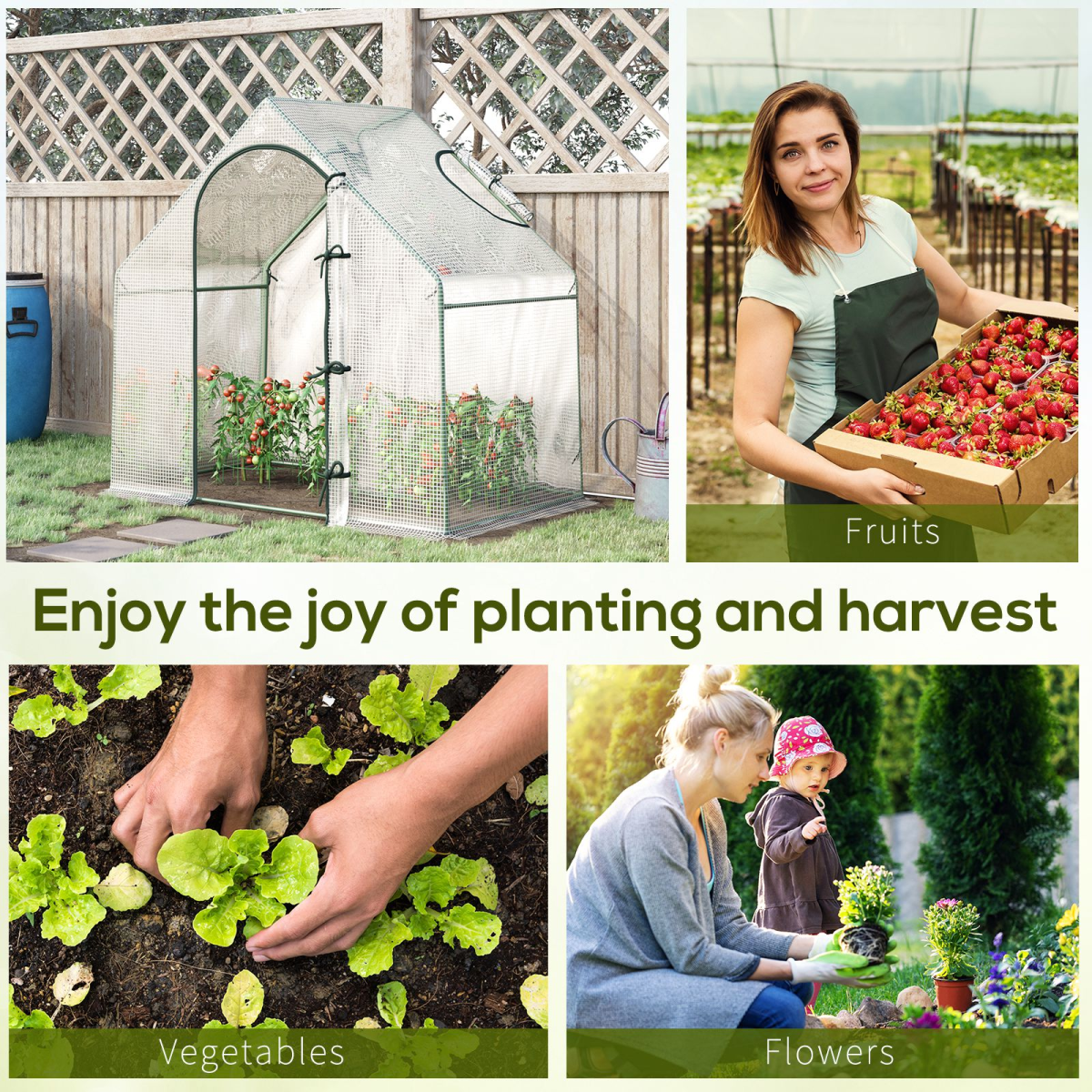 Outsunny Walk-In Greenhouse with Steel Frame, 180 x 100 x 165cm, White