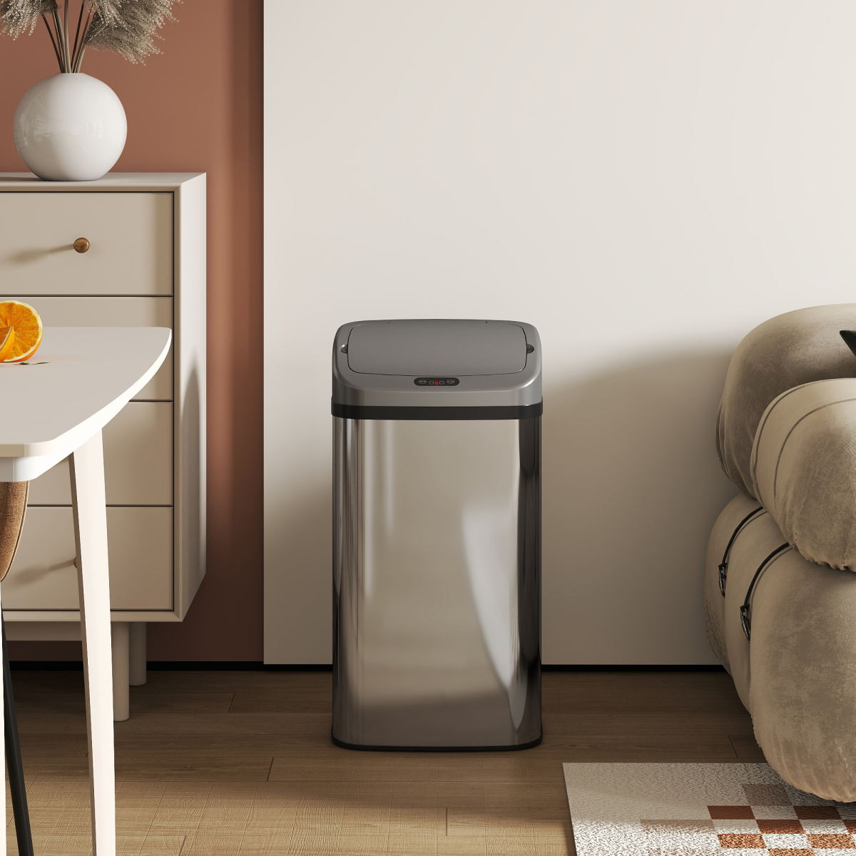 HOMCOM 48L Stainless Steel Sensor Bin, Touch-Free Automatic Lid