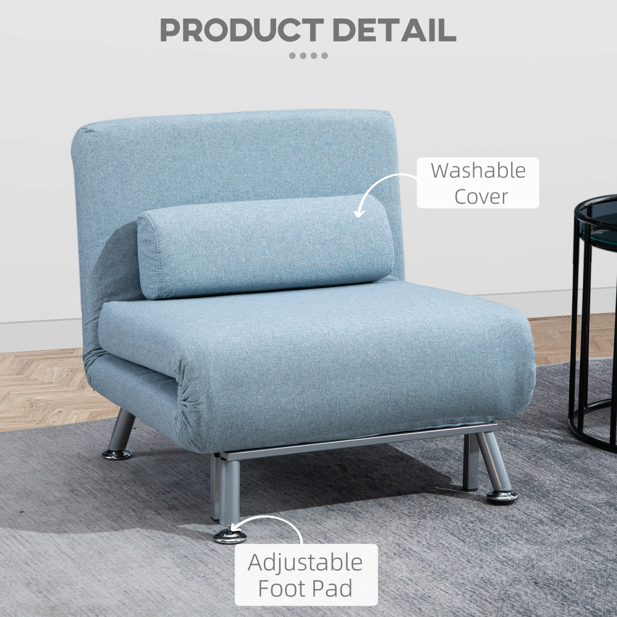 HOMCOM Blue 5-Position Convertible Folding Sleeper Chair Sofa Bed