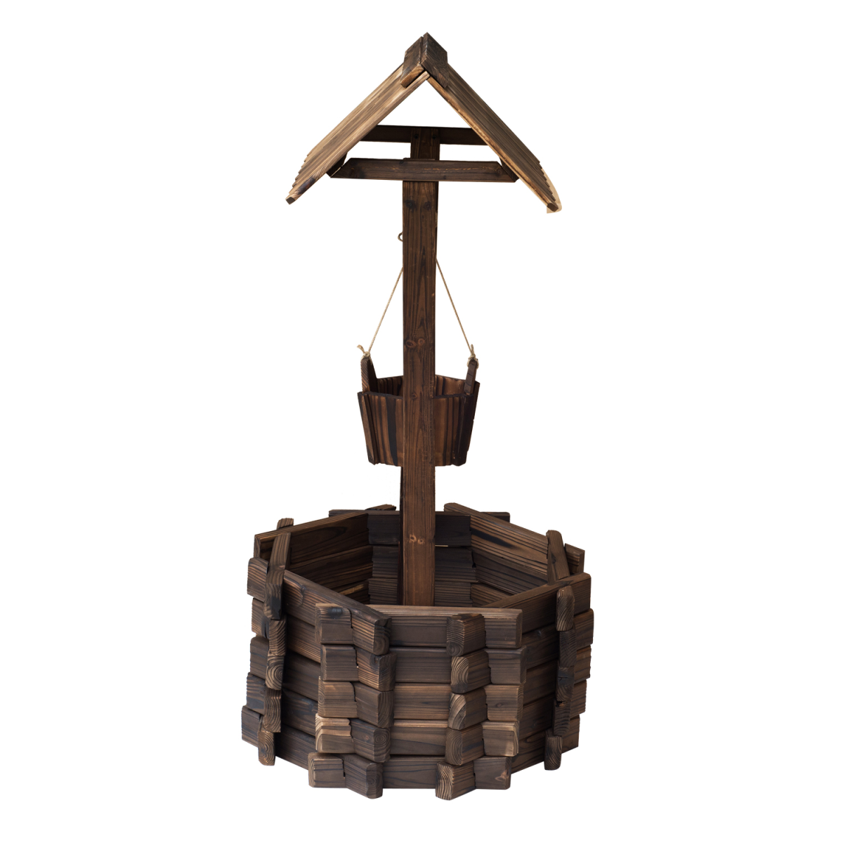 Outsunny Wishing Well Planter Bucket, Brown, 60 x 55 x 114 cm