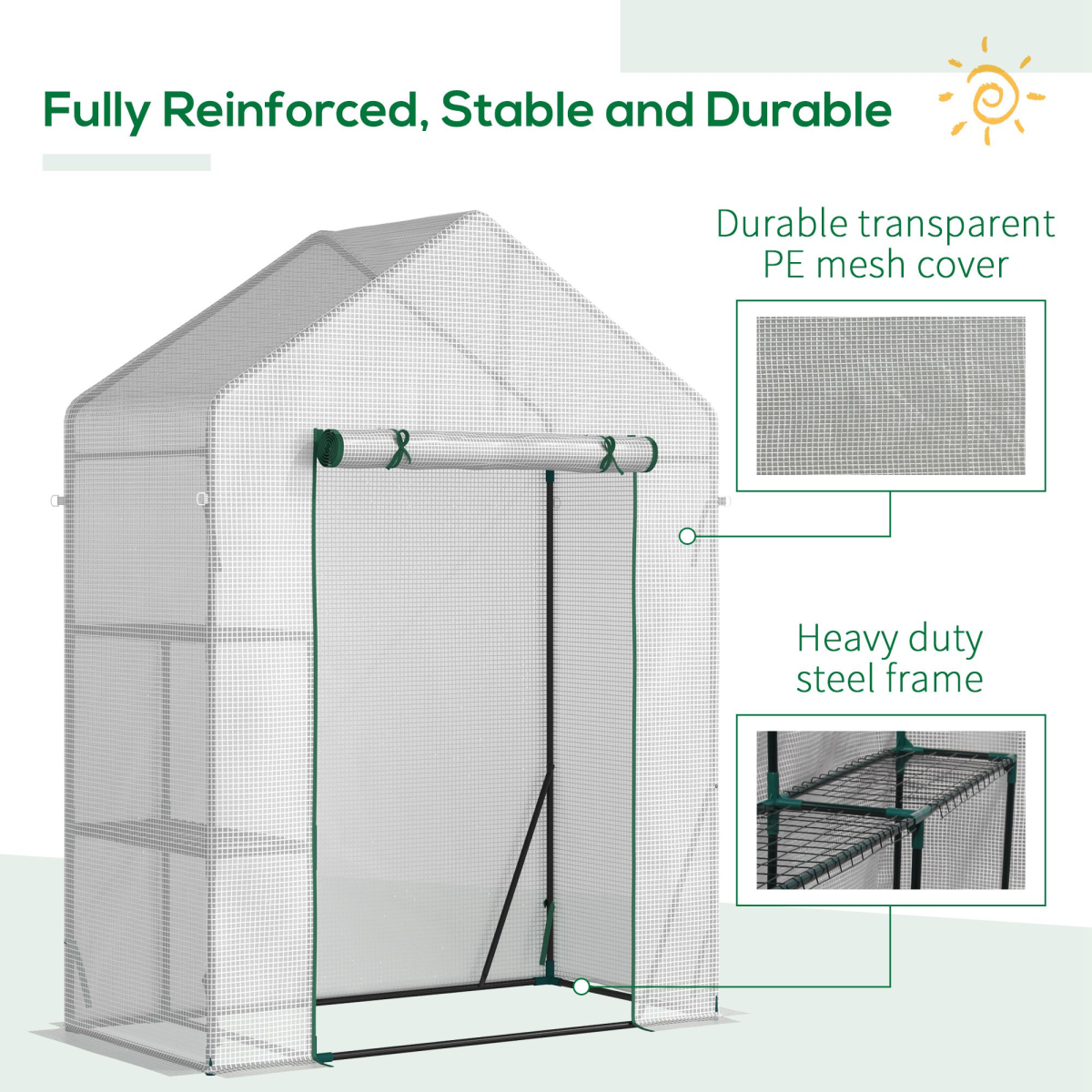 Outsunny Portable Outdoor Greenhouse with Roll-Up Door and 2 Wire Shelves