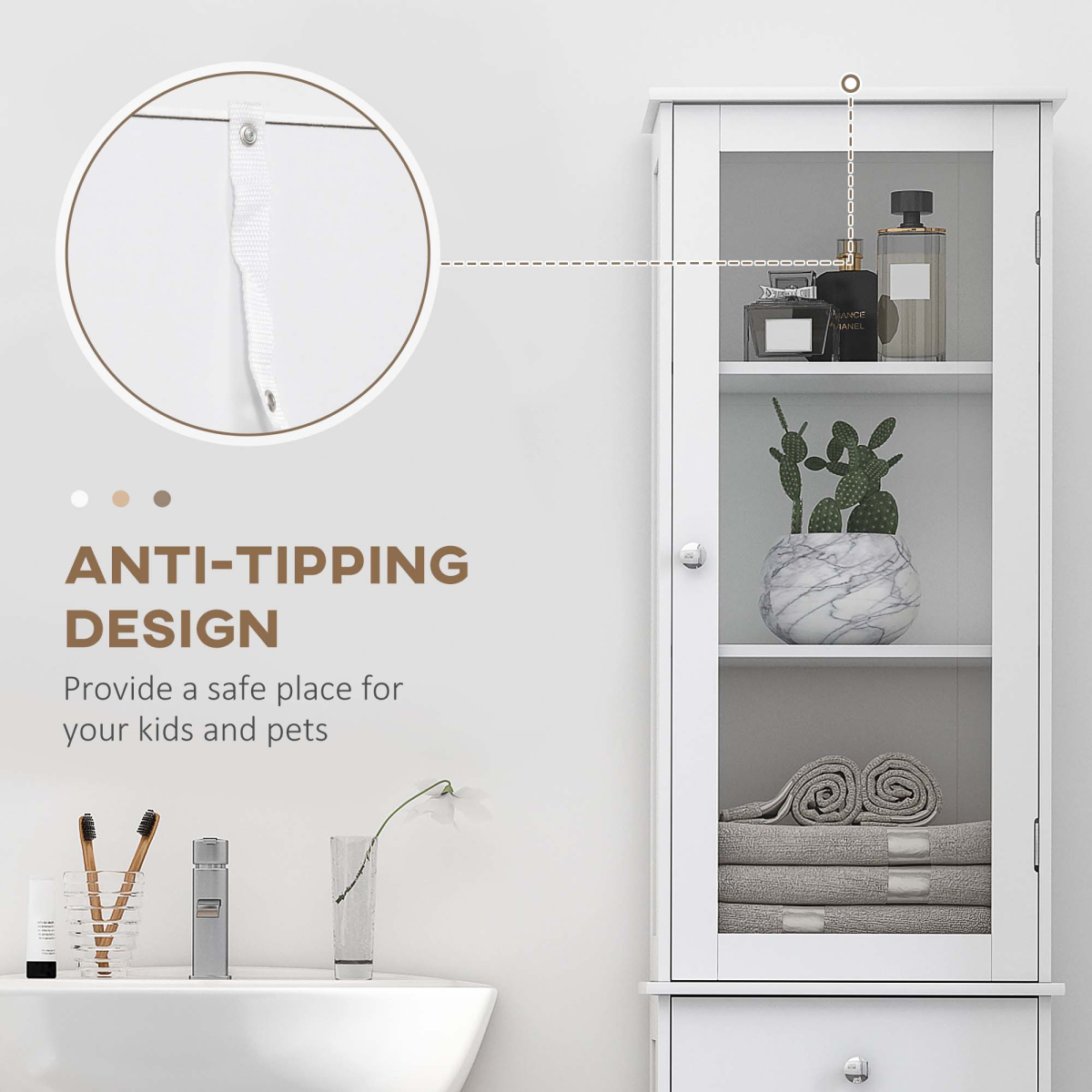 kleankin Bathroom Storage Cabinet with 3-Tier Open Shelves, Bottom Cabinet with Shelf, Transparent Acrylic Door, White