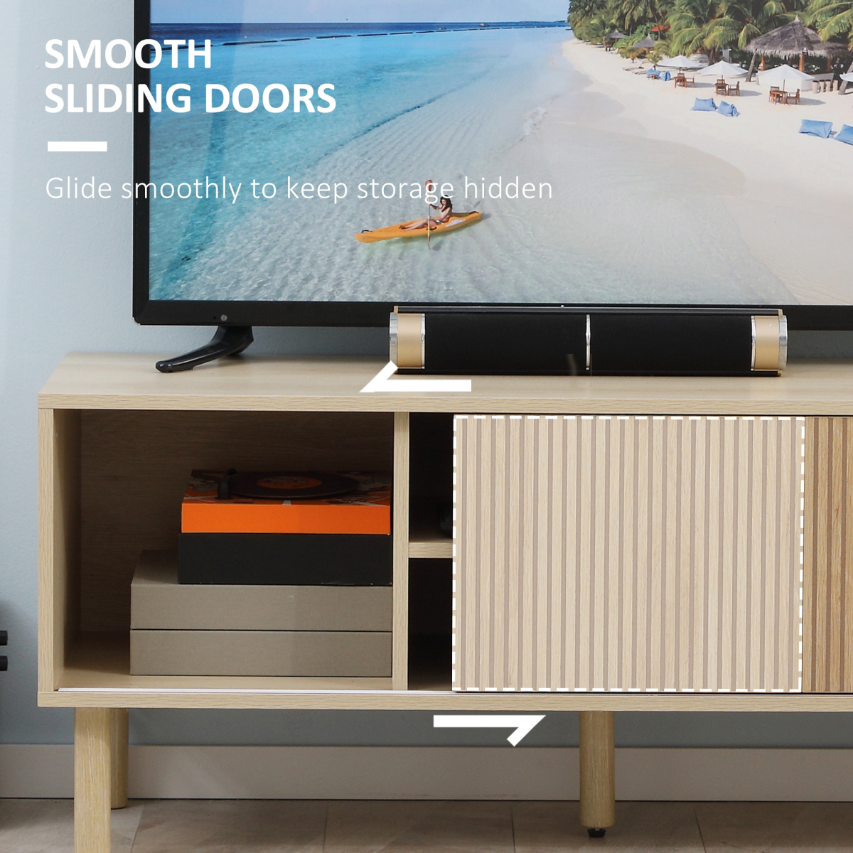 HOMCOM Natural TV Stand Cabinet for TVs Up to 50" with Sliding Doors