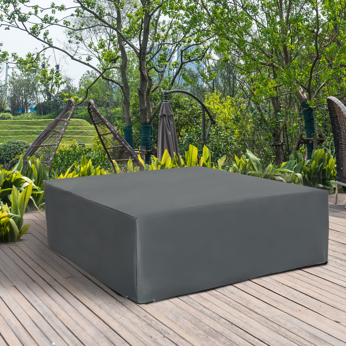 Outsunny 205 x 192cm Grey Garden Furniture Cover, PE Coated 300 x 600 Oxford Fabric, Water and UV Resistant, Pull Cords, Suitable for Outdoor Patio Furniture