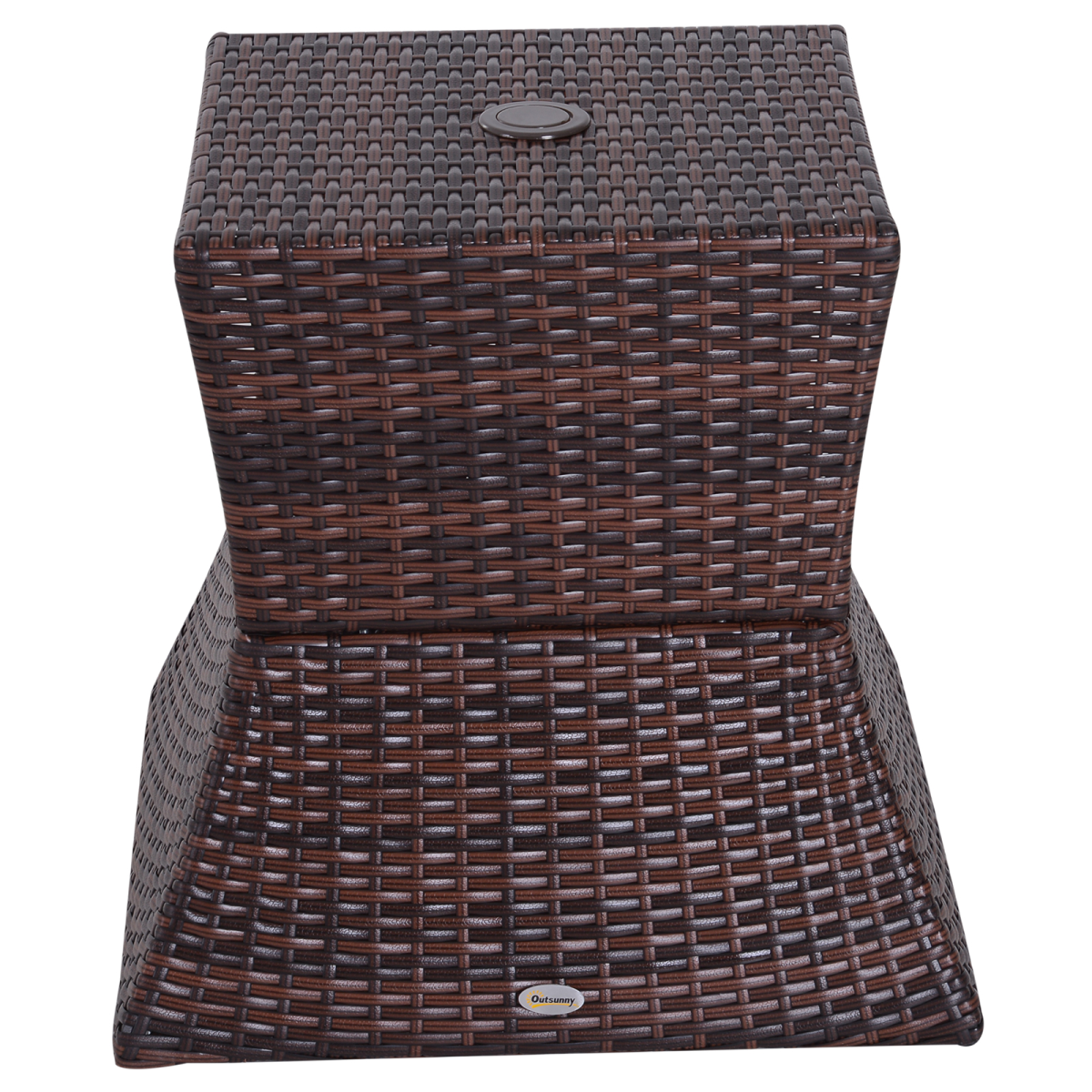 Outsunny PE Rattan Wicker Tea Coffee Table with Umbrella Hole and Storage Shelf, Mixed Grey