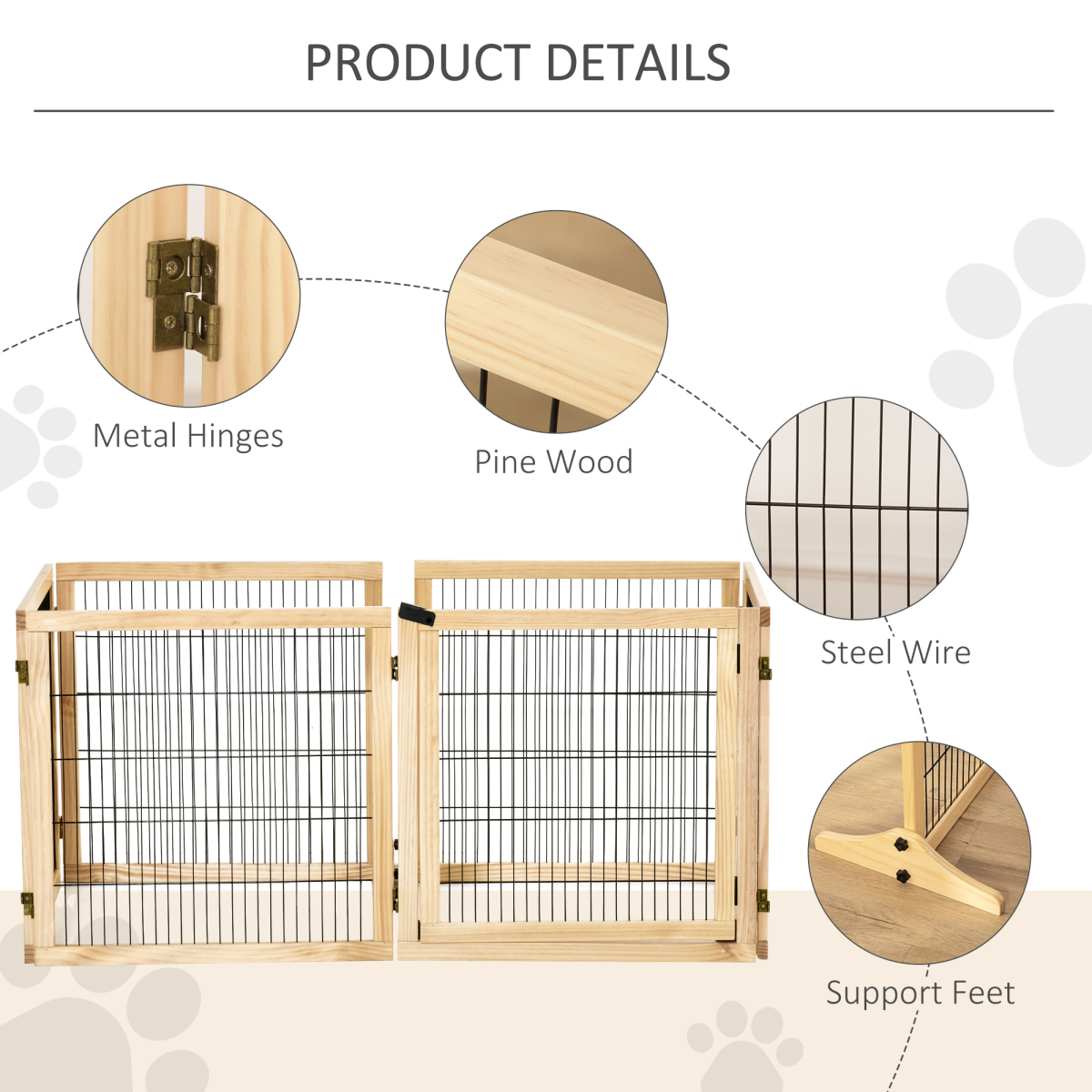 PawHut Freestanding Foldable Wooden Dog Gate, 6-Panel, 432cm