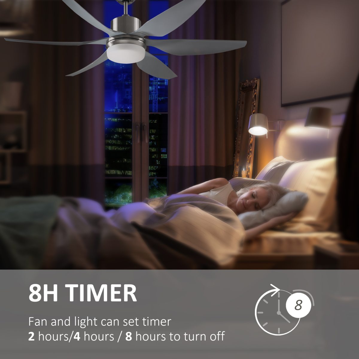 HOMCOM Reversible Ceiling Fan with Light, 3-Blade LED Ceiling Fan with RF Remote, Silver