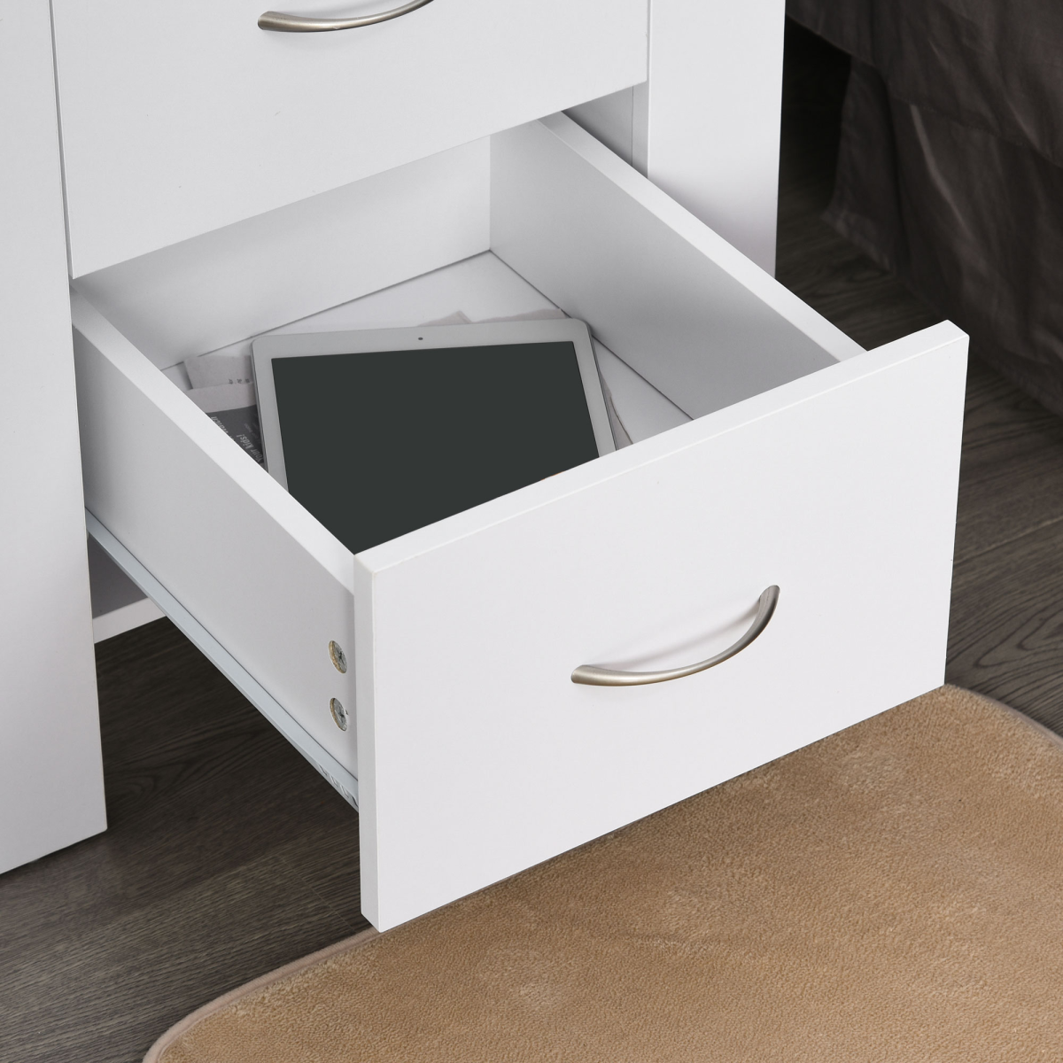 HOMCOM White Particle Board 2-Drawer Bedside Table with Silver Handles