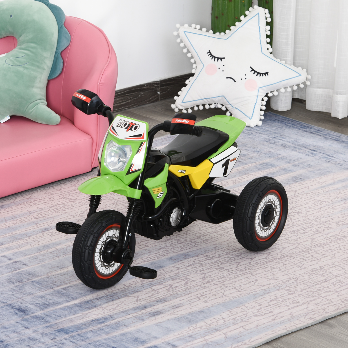 HOMCOM Toddler Pedal Tricycle Ride-On with Music and Lights, 18-36 Months