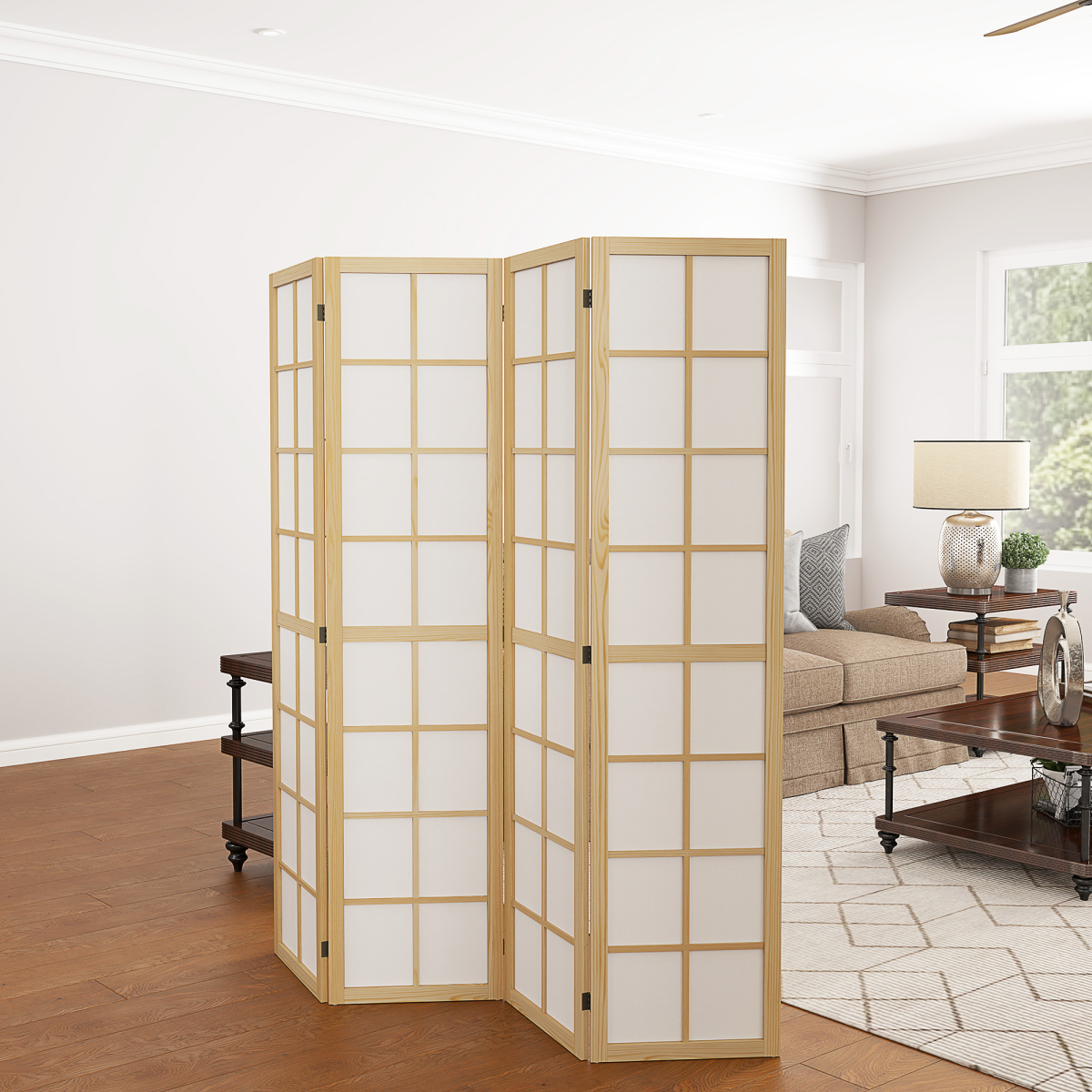 HOMCOM 4-Panel Folding Room Divider, Pine Wood Frame, 160 x 170cm