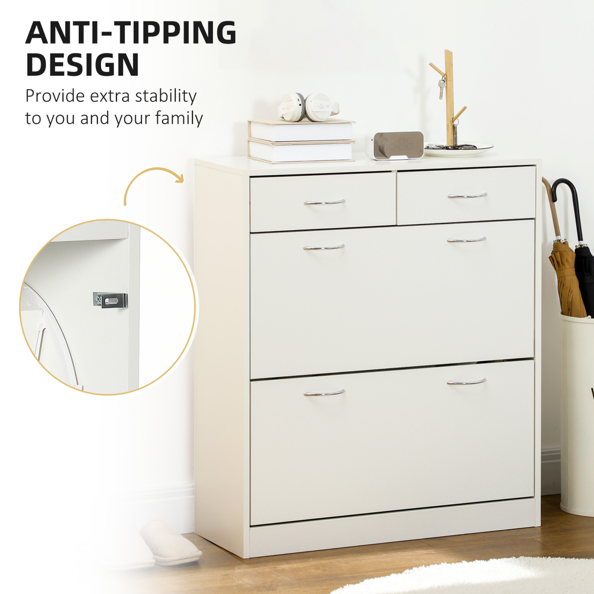 HOMCOM Slim Shoe Cabinet with 2 Flip Drawers, Holds 12 Pairs, White