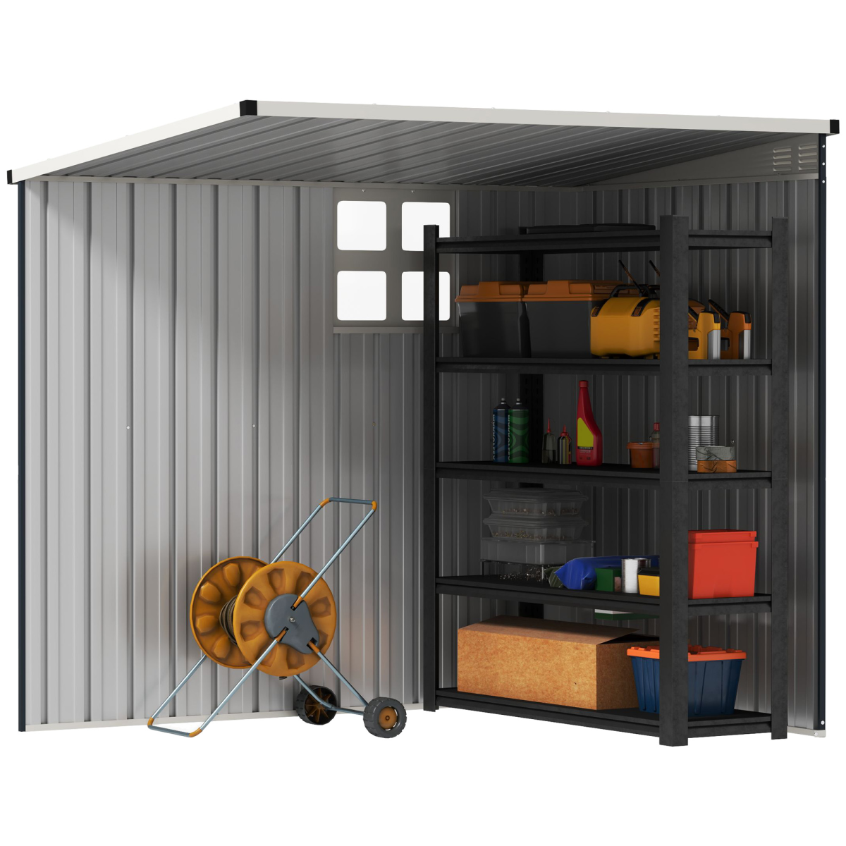 Outsunny 4 x 6ft Dark Grey Outdoor Garden Storage Shed with Window