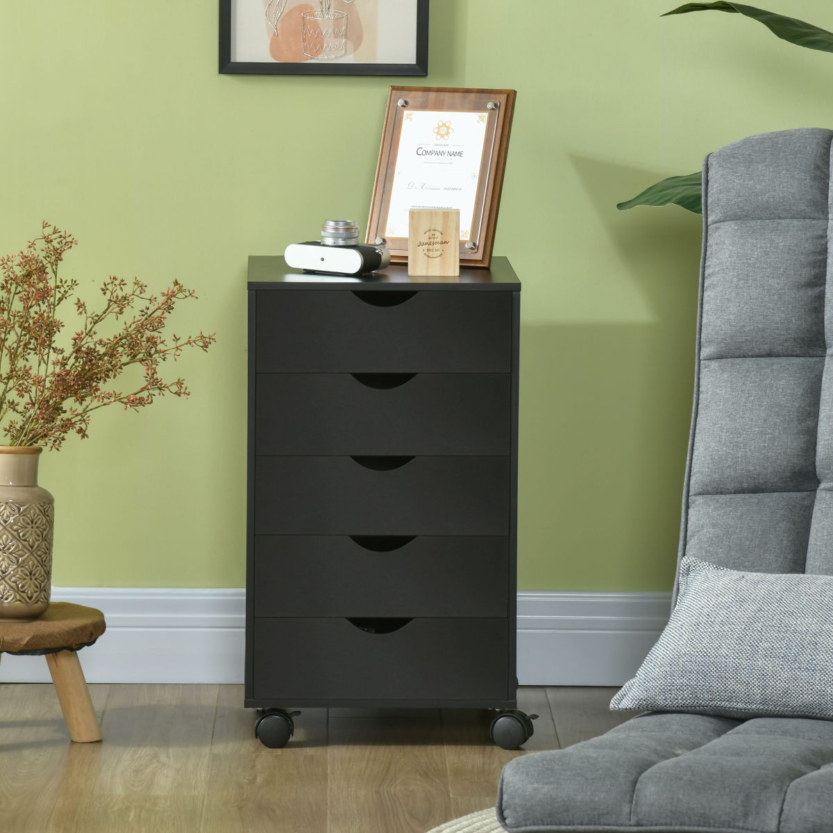 HOMCOM Mobile Vertical Filing Cabinet with 5 Drawers, Black