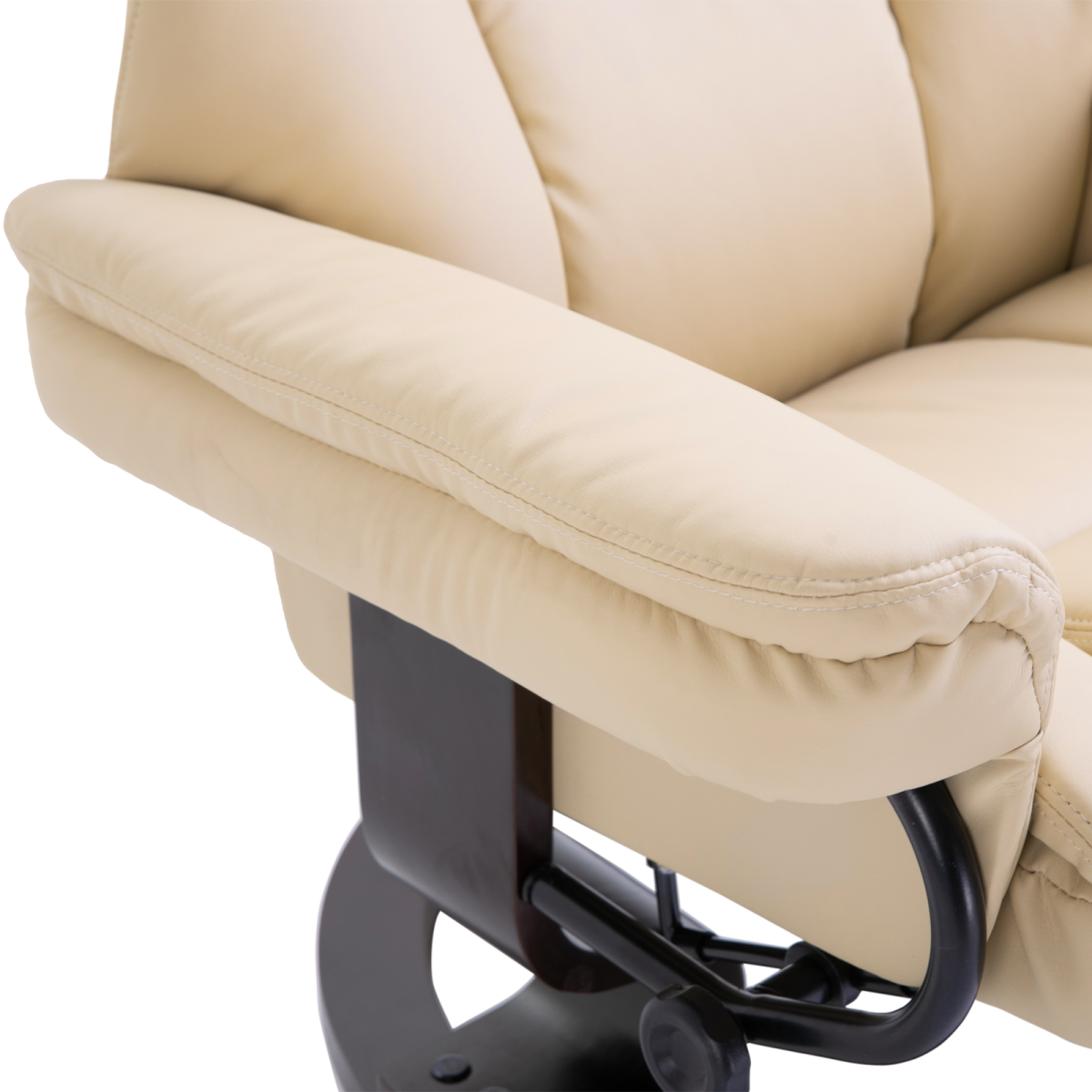 Cream PU Leather Swivel Recliner Armchair with Footstool