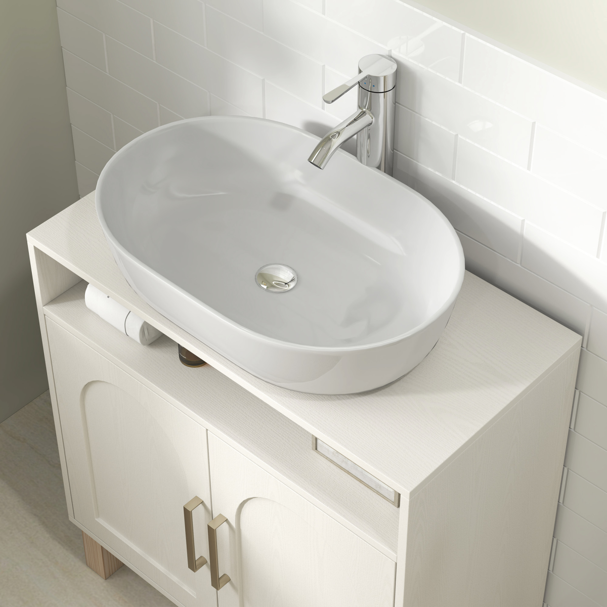 HOMCOM Under Sink Bathroom Cabinet, Cream White, for Wall-Mounted Basin