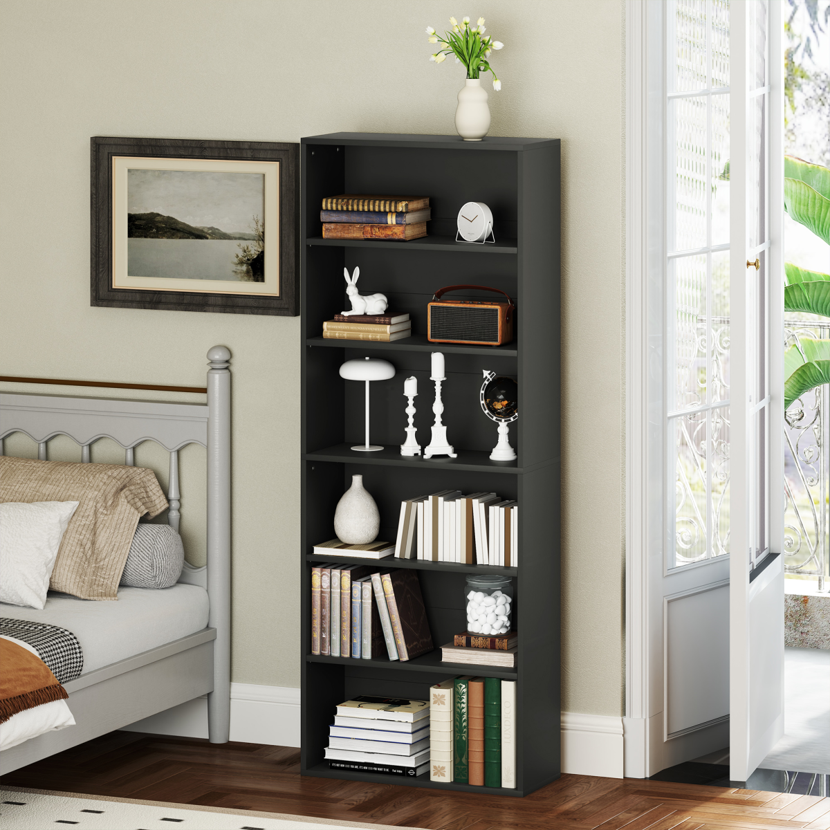 HOMCOM 6-Tier Freestanding Bookcase with Adjustable Shelves, Black