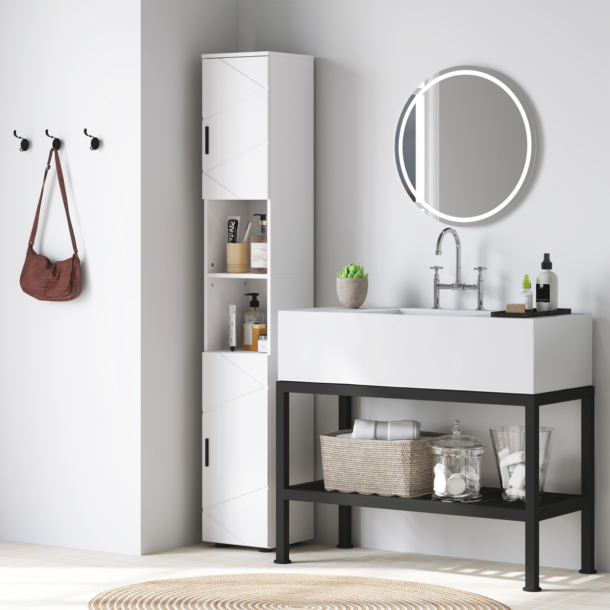 kleankin Tall Slim Bathroom Storage Cabinet with Soft Close, White