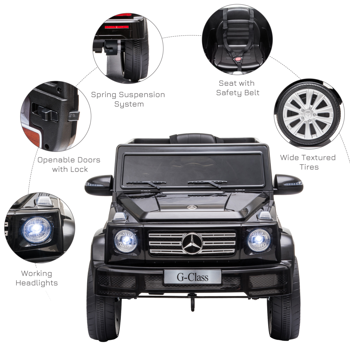 Licensed Mercedes-Benz G500 12V Kids Ride On Car with Remote, Black