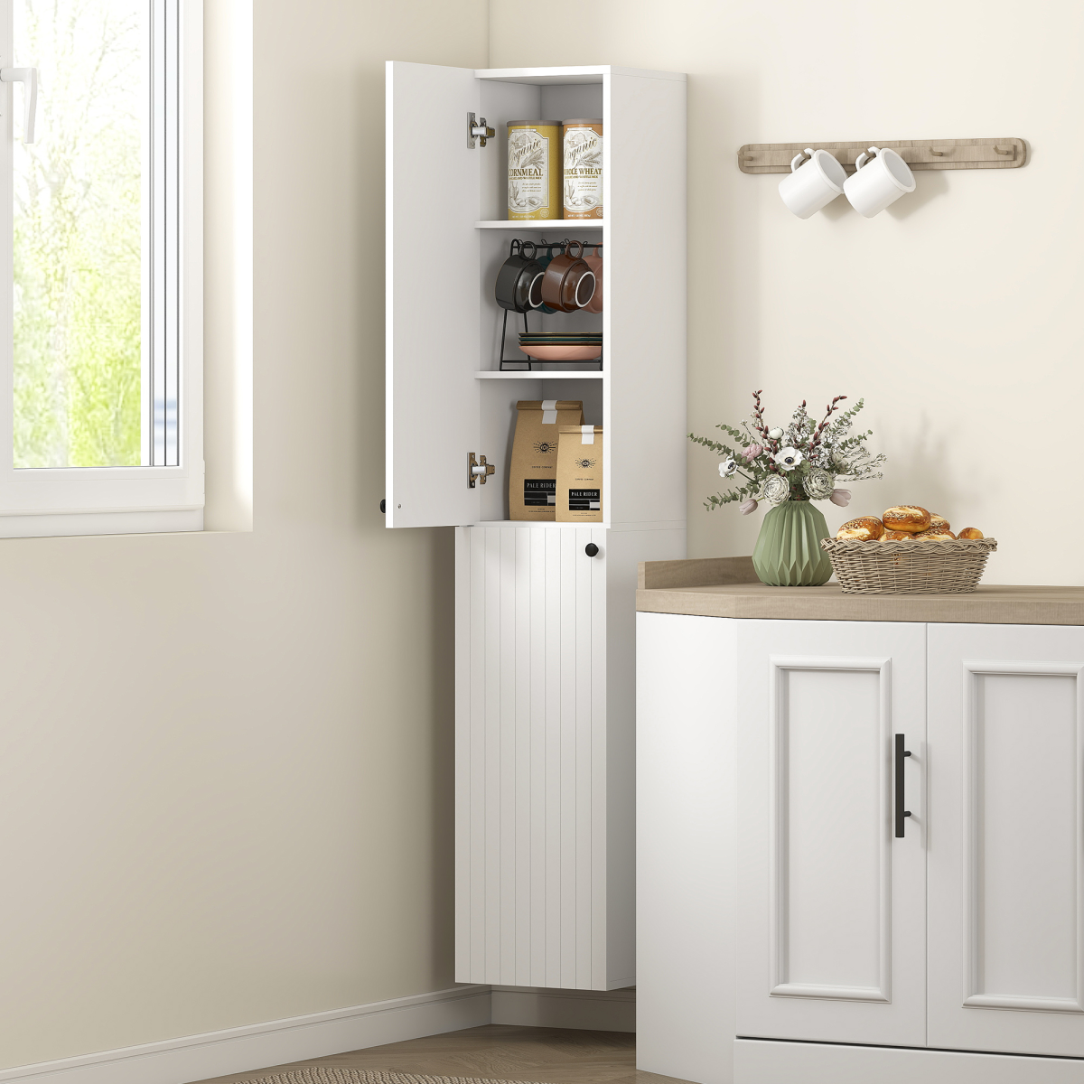 HOMCOM Wall-Mounted Slim Bathroom Storage Cabinet, White