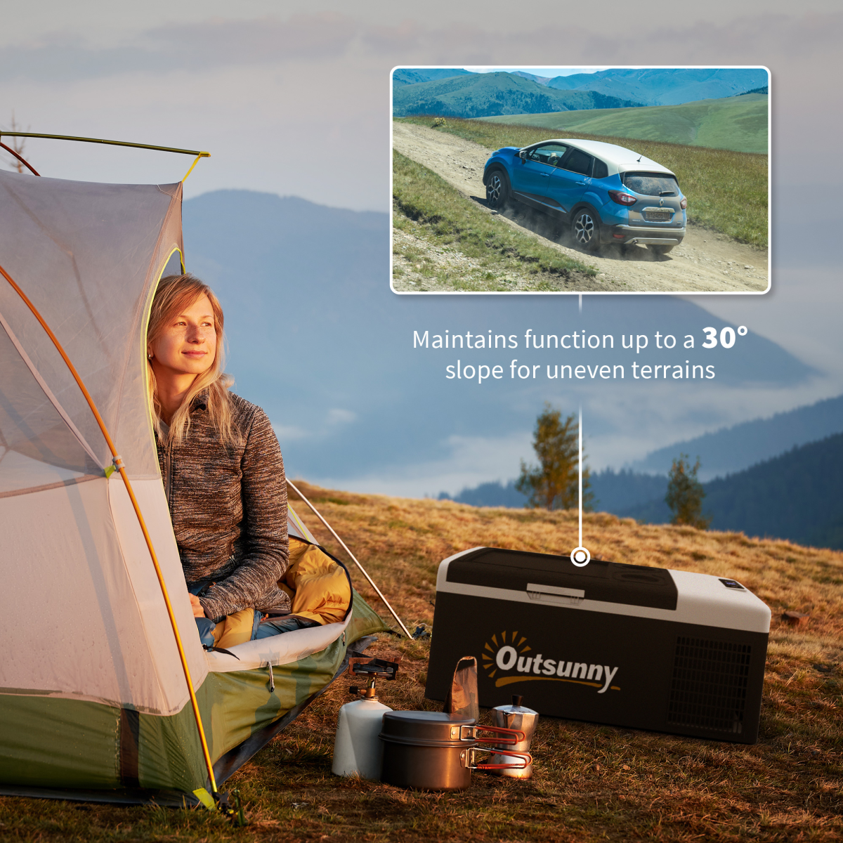 Outsunny 16L Portable Car Fridge Freezer, 12/24V DC & 100-240V AC
