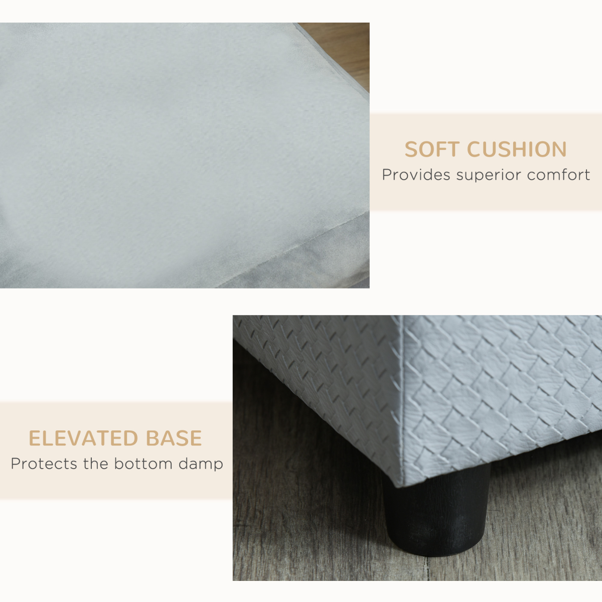PawHut Pet Sofa with Storage, Cushion, Velvet Upholstered Dog Chair Cat Couch, Light Blue