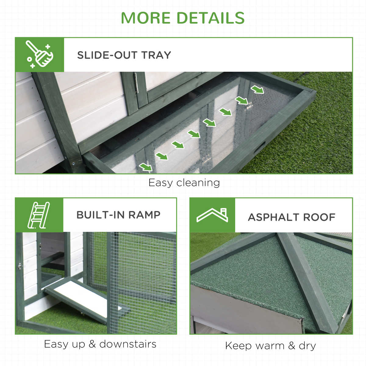 PawHut Wooden Chicken Coop with Nesting Box and Outdoor Run