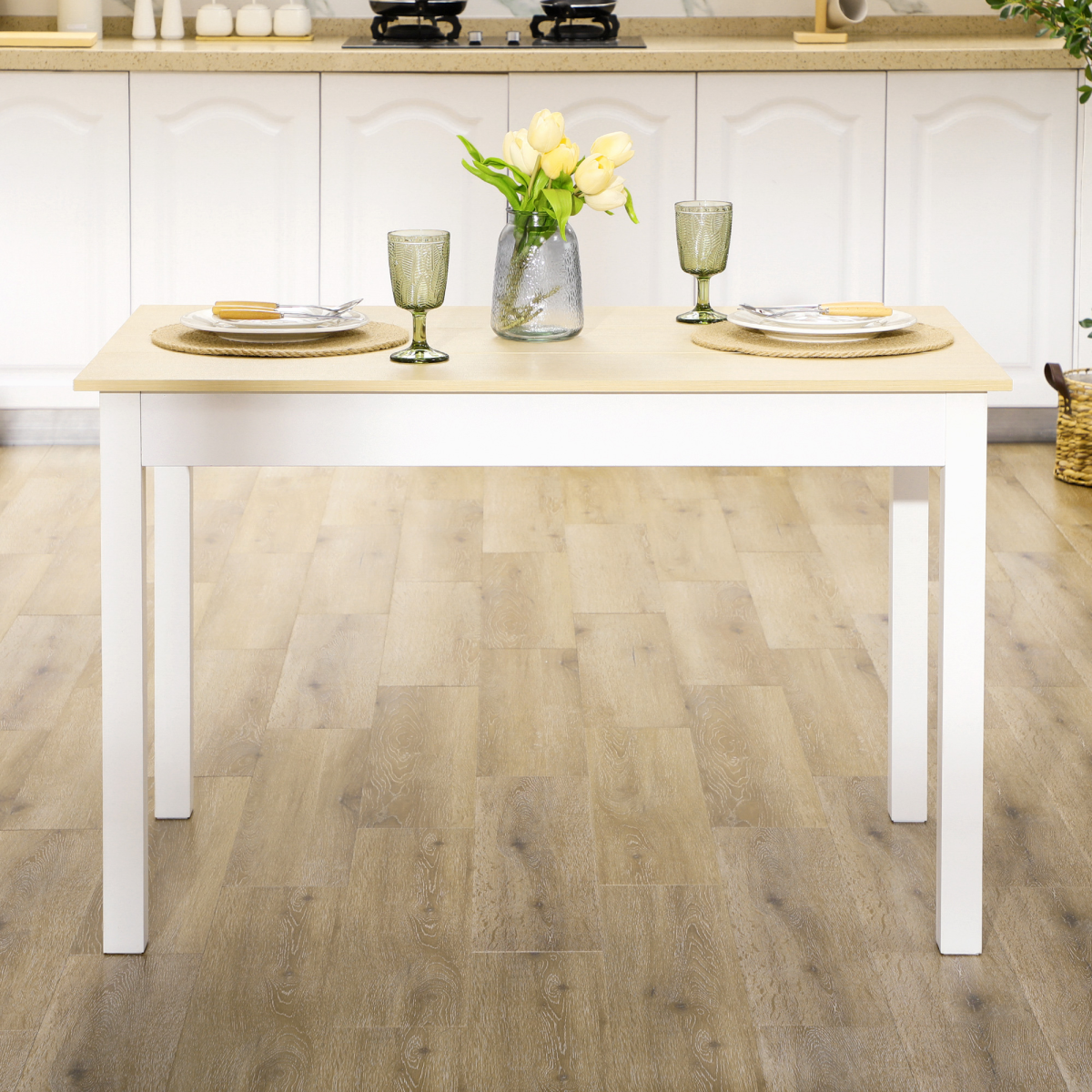 HOMCOM Dining Table for 4-6, Oak Wood Grain, Thick-Leg Kitchen Table