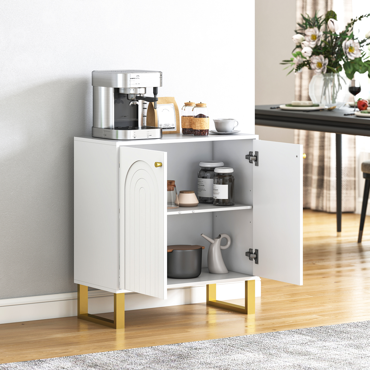 HOMCOM White Sideboard Cabinet with Adjustable Shelves & Doors