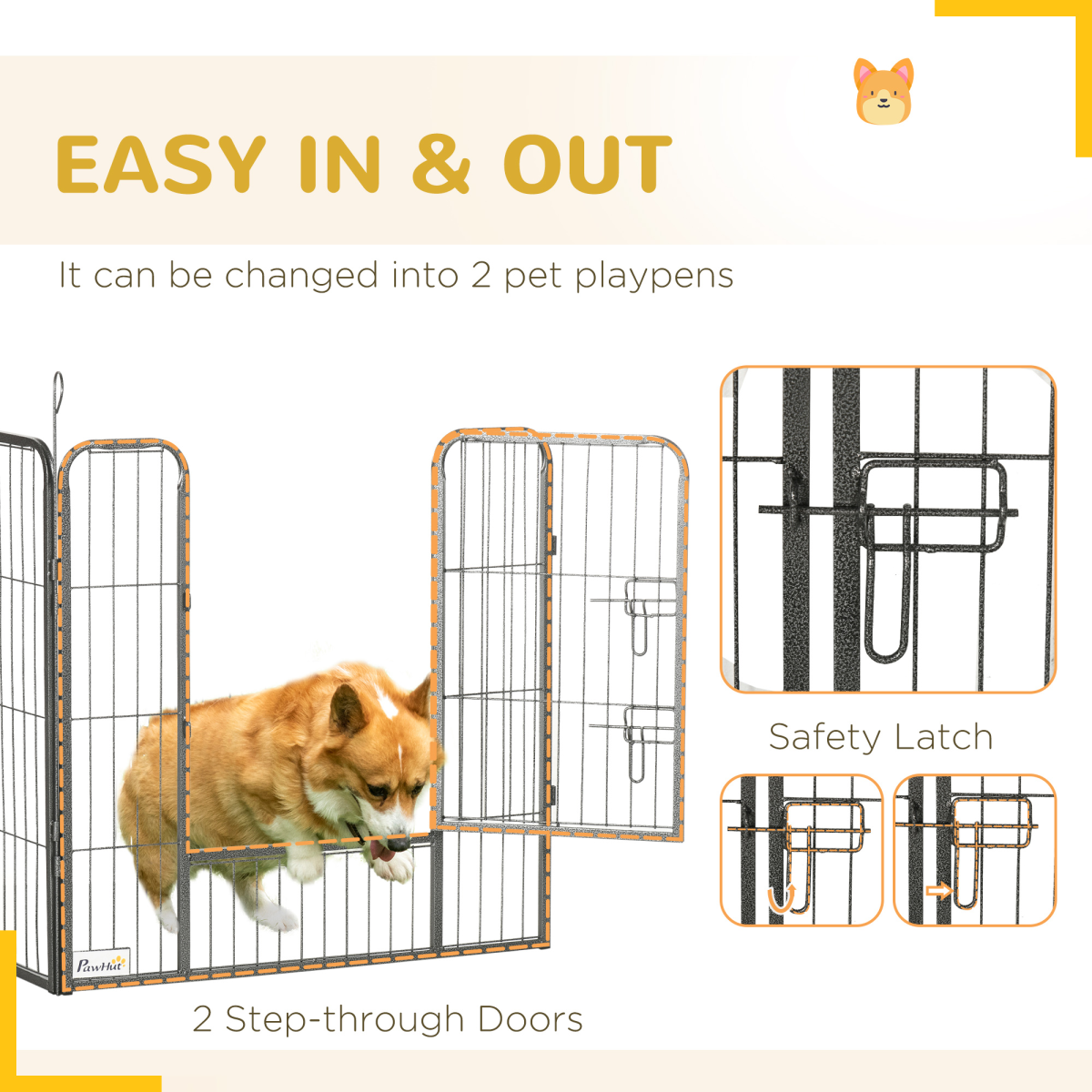 PawHut 16-Panel Heavy Duty Steel Puppy Play Pen for Small & Medium Dogs, 80cm High