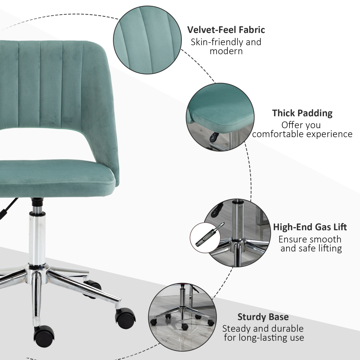 Vinsetto Green Velvet Scallop Swivel Office Chair