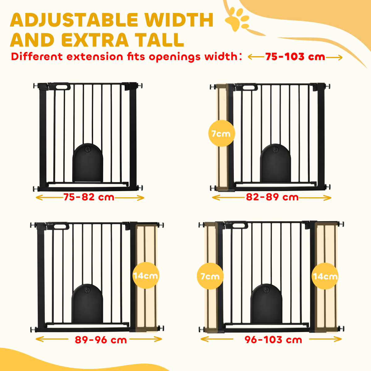 75-103 cm Extra Wide Pet Safety Gate, Stair Pressure Fit, Double Locking, Black
