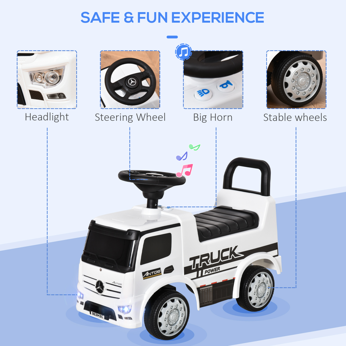HOMCOM 3-in-1 Licensed Mercedes Ride-On Push Car with Under-Seat Storage for 12-36 Months White