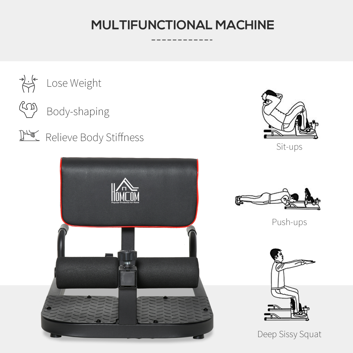 3-in-1 Squat Machine for Sissy Squats, Sit-Ups and Push-Ups, Adjustable Steel Frame, 120kg Capacity