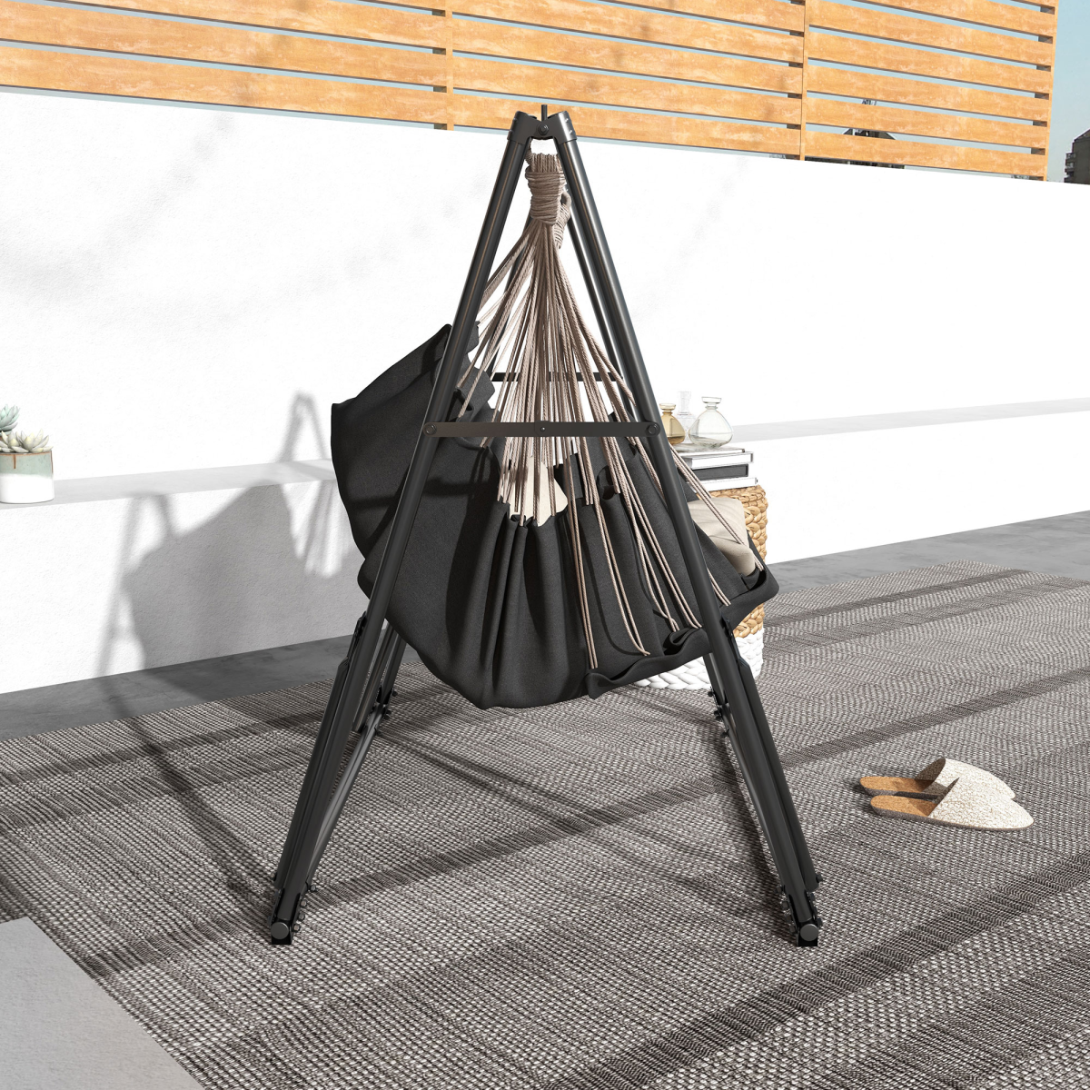 Outsunny 2 in 1 Foldable Steel Hammock Stand, Hammock Net and Chair Stand with Carrying Bag