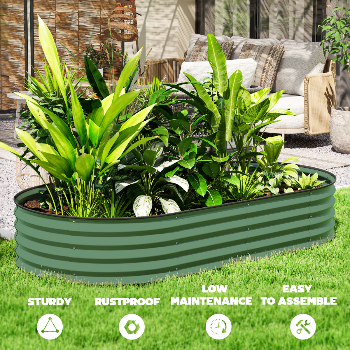 Outsunny Set of 2 Green Galvanised Steel Raised Garden Planters