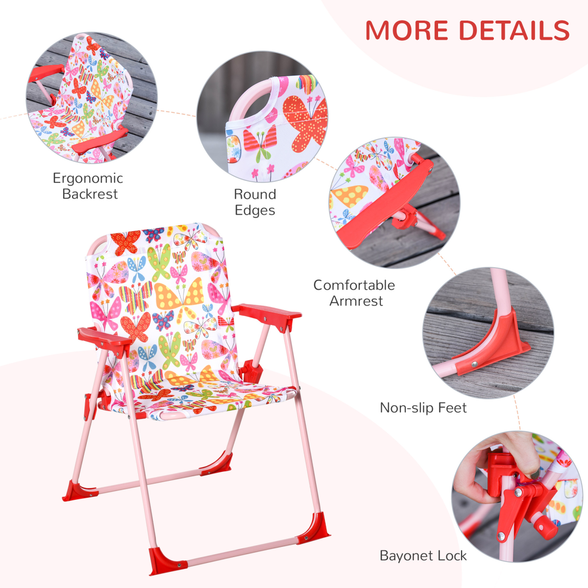 Kids 4-Piece Folding Picnic Table and Chair Set with Butterfly Parasol