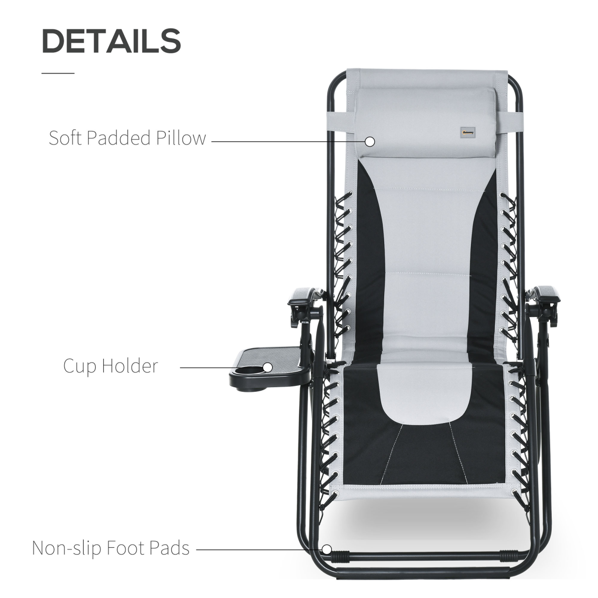 Outsunny Zero Gravity Folding Recliner with Cup Holder Tray, Adjustable Light Grey