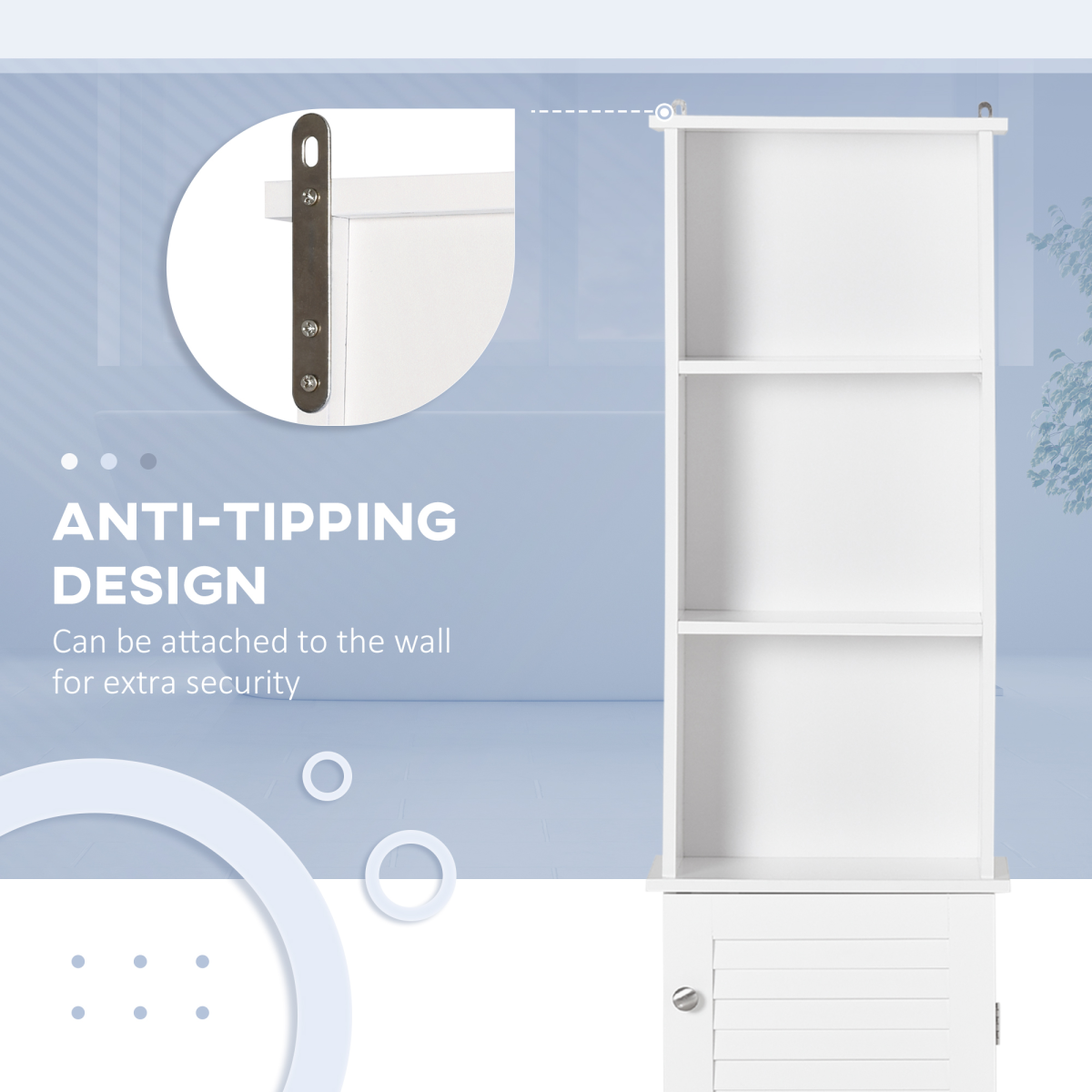 HOMCOM 6-Tier Tall Bathroom Storage Cabinet White with Open Shelves, Adjustable Shelves and Cupboard