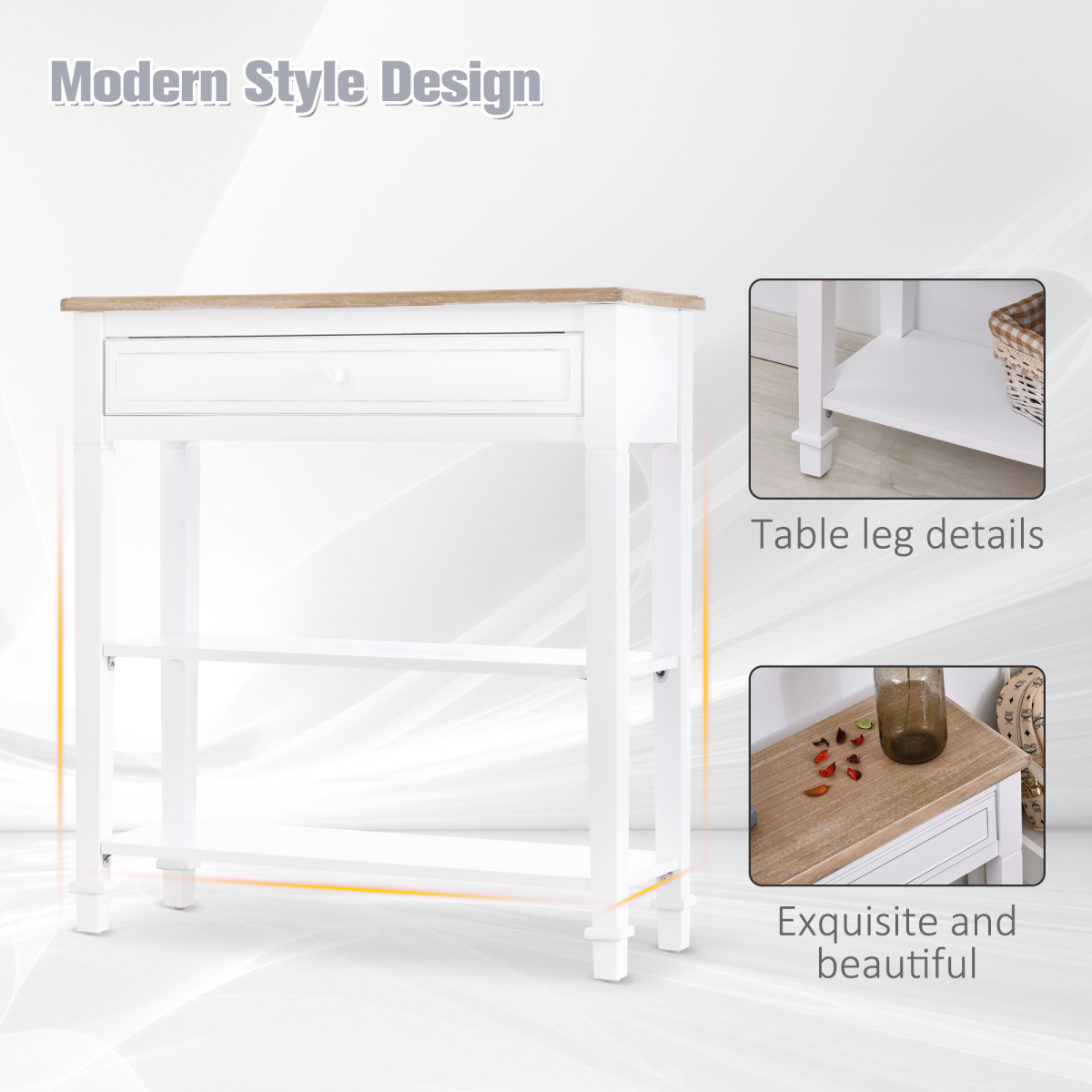 HOMCOM White MDF Console Table with Drawer and 2 Shelves