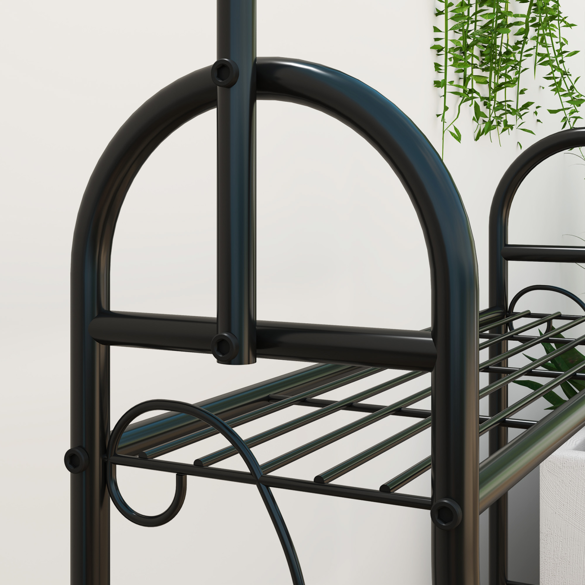 Outsunny 3-Tier Black Metal Plant Stand with Hanging Hooks