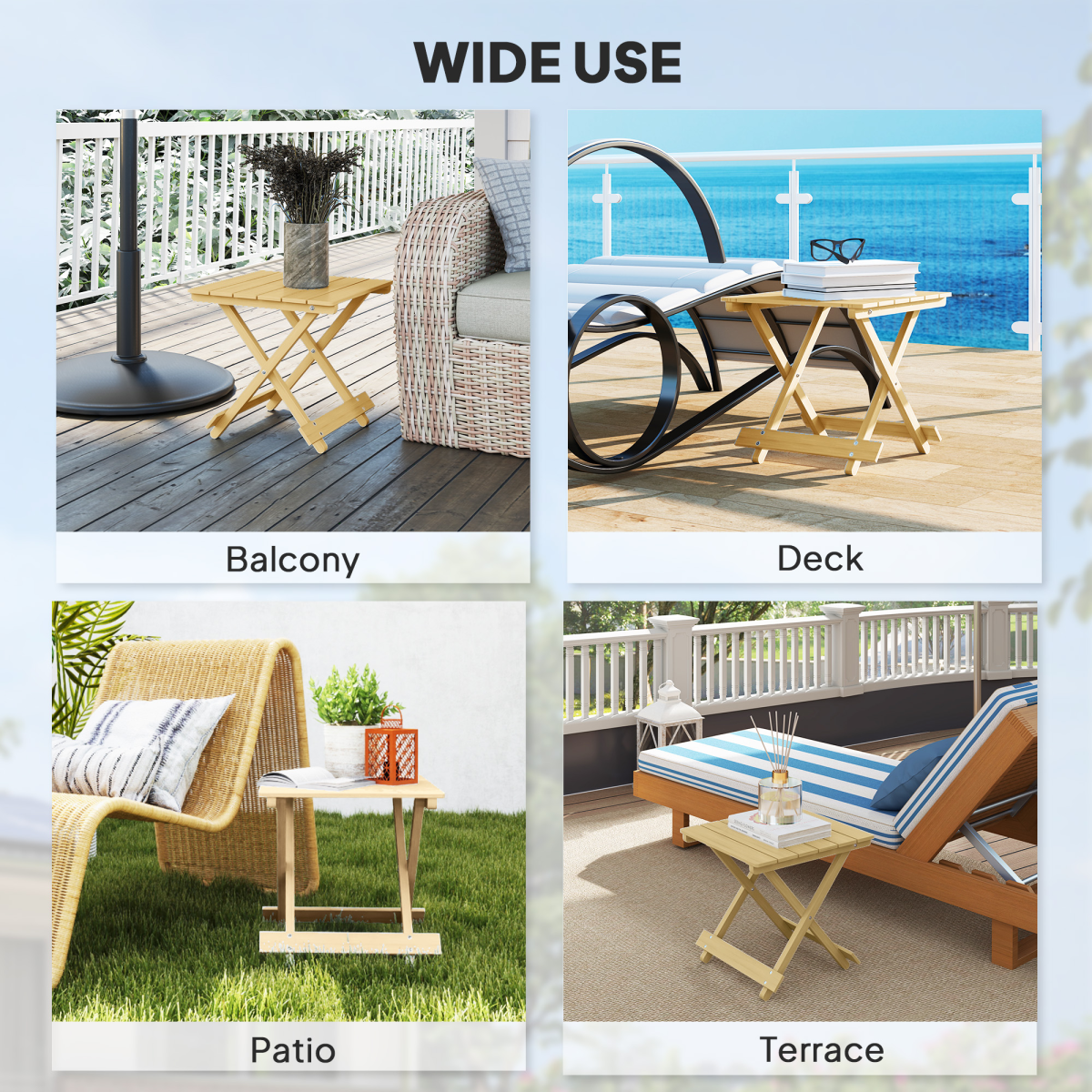 Outsunny Folding Fir Wood Garden Side Table, Nature Wood Finish